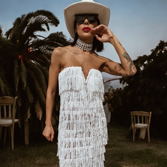 Western Sequin Fringe Maxi Dress, Country Bride Elopement Dress, Boho Wedding - Picture 5 of 10